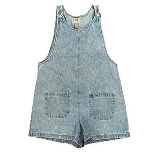 Vintage Distressed Light Wash Denim Short Overalls